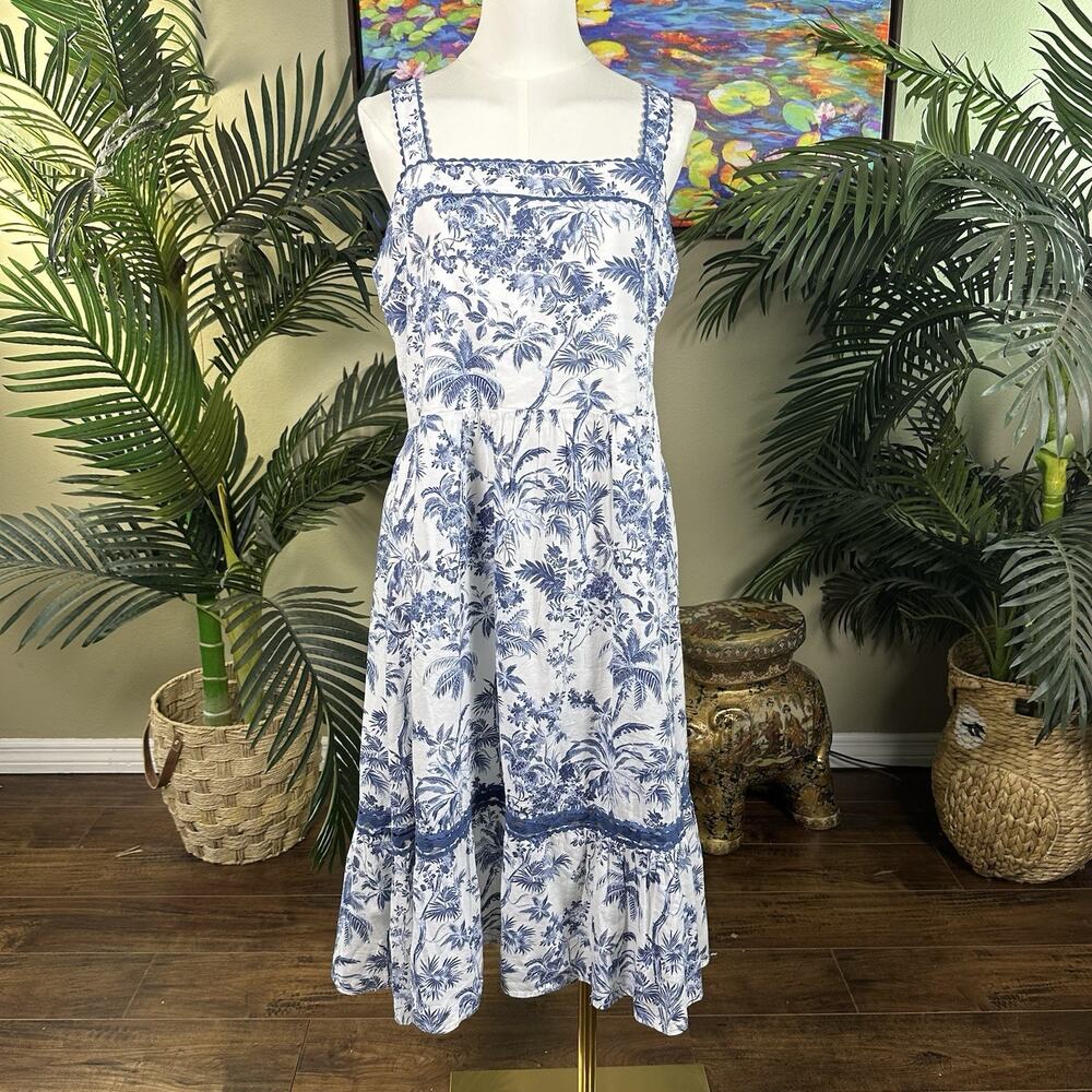 Laura Conrad Dress Women PXL Cottage Core lined Crochet Smocked back stretch